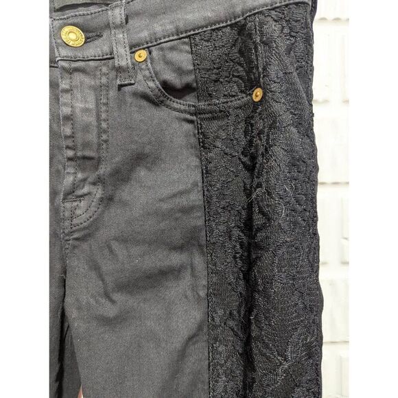 7 for All Mankind Women's Black Skinny Stretch Lace Panel Pants Size 27 - Picture 2 of 8
